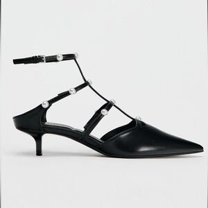Zara Black Pearl-Embellished Women's Heels
